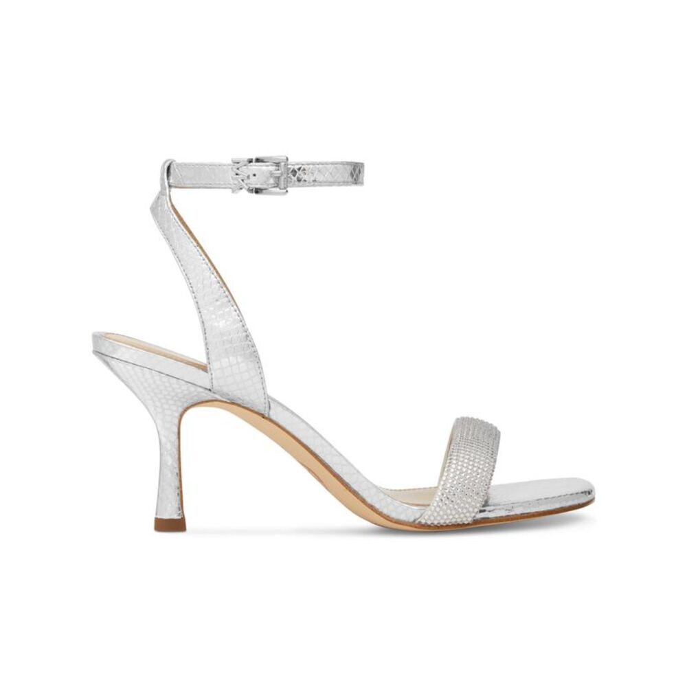 MICHAEL MICHAEL KORS Womens Silver Snake Carrie Toe Flare Heeled Sandal 8.5 M - Picture 3 of 4
